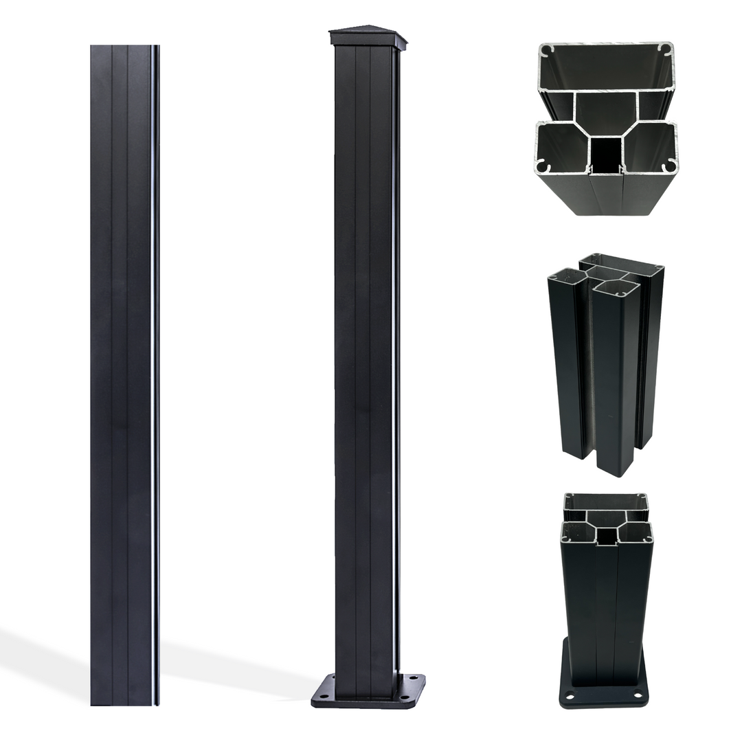 Universal Aluminum Post Black | For Glass Railing