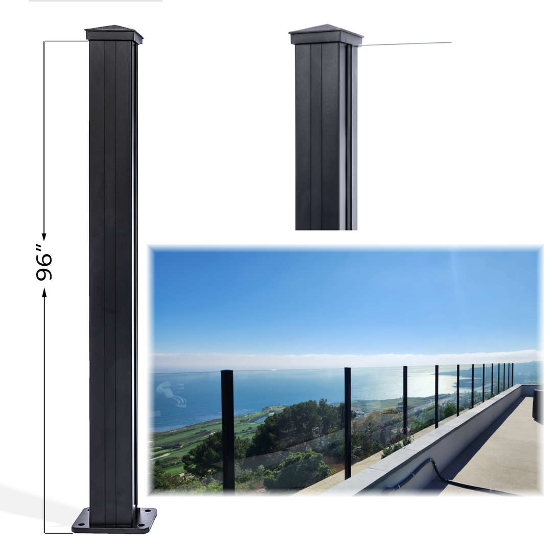 Post Less Railing Universal Aluminum Post Black | For Glass Railing – Black Aluma Railing