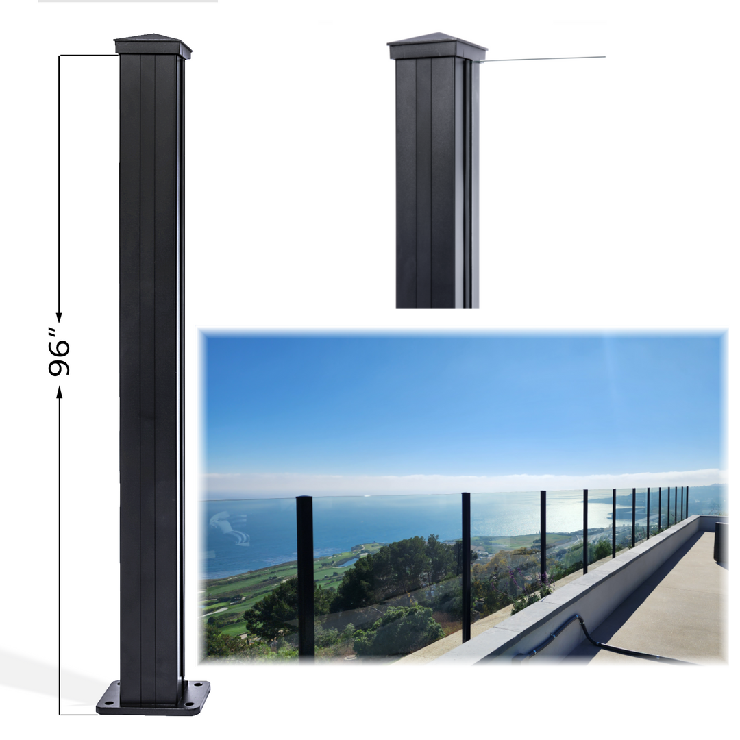 Universal Aluminum Post Black | For Glass Railing