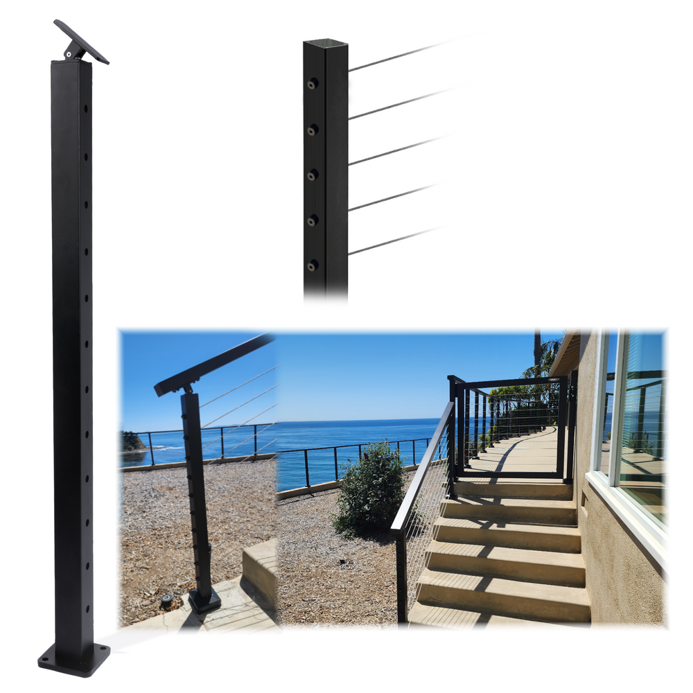 Aluminum Stair Post Black with angle line holes