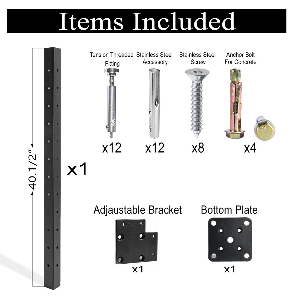 Corner Aluminum Post Black with 3 side Holes