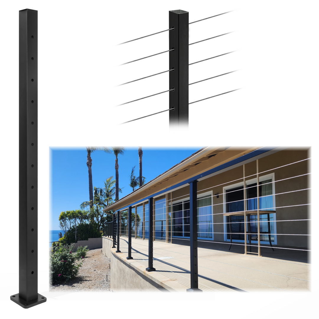 Century Railing Line Post Line Aluminum Post Black with Line Holes – Black Aluma Railing